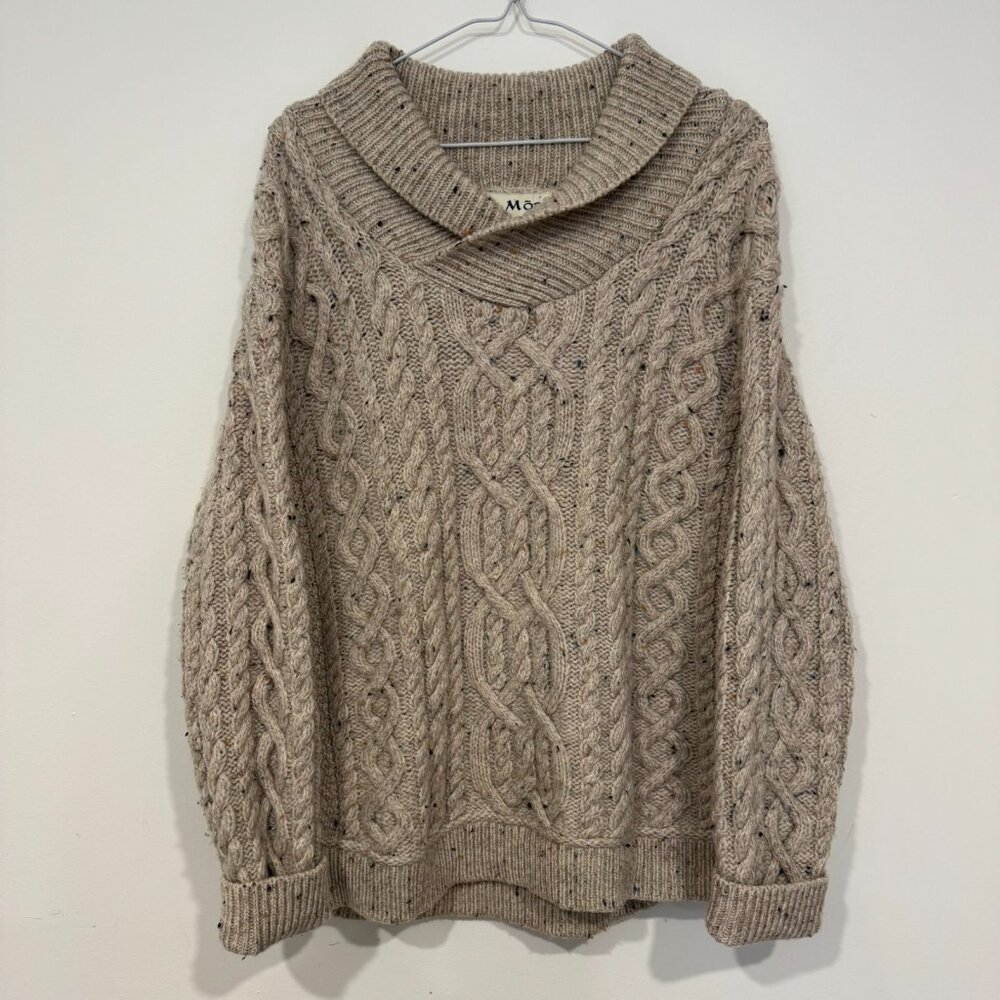 Aran Mor Mens Cableknit Shawl Collar Fisherman Sweater M Merino Wool Donegal